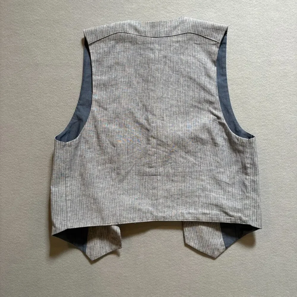 Nordstrom Boys Vest XL Blue Grey Pinstripe Linen Cotton Suit Vest Wedding